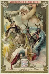 The god Thor battling the Midgard serpent and the giants